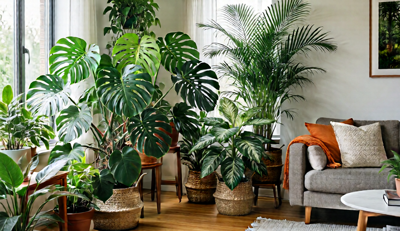 Trailing indoor plants in a bright interior.